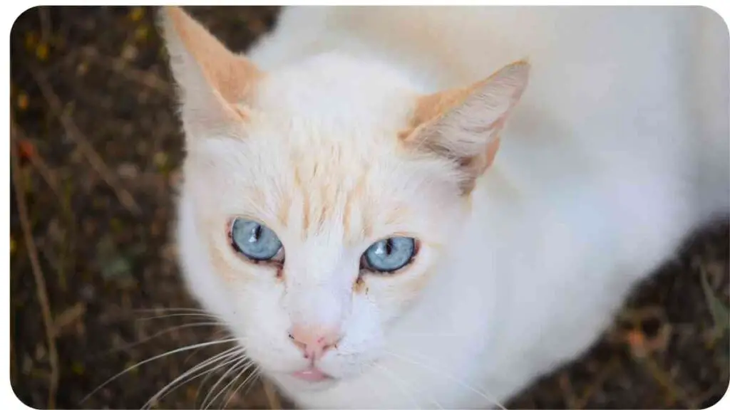 a white cat with blue eyes looking at the camera